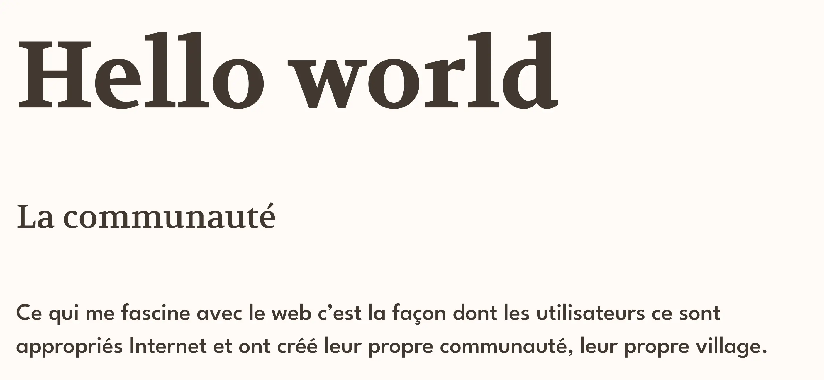 Exemple de la mise en page du site Hello world