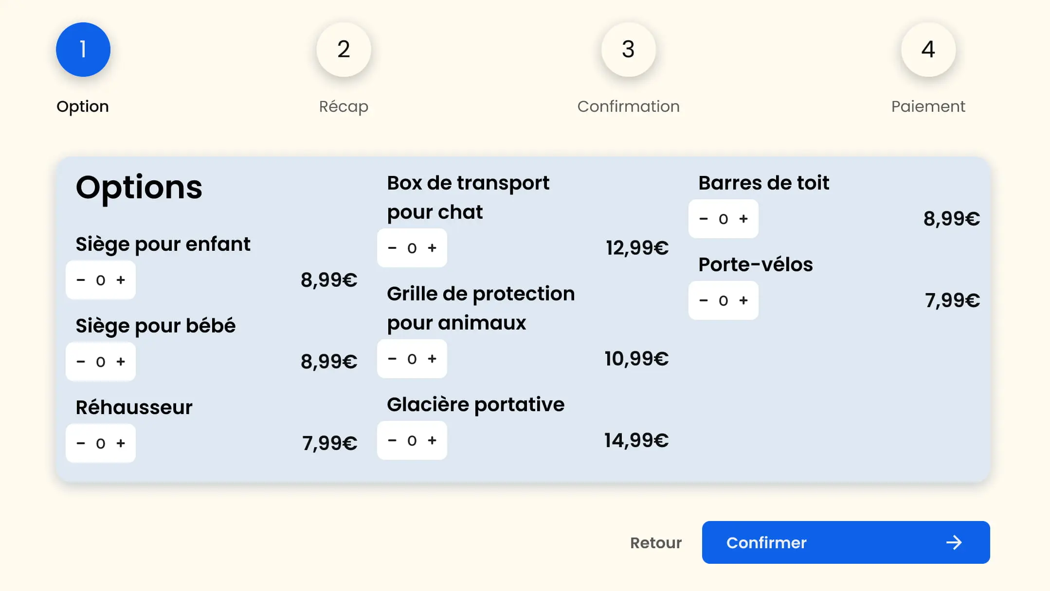 exemple des options utilisée dans louerunevoiture.eu
