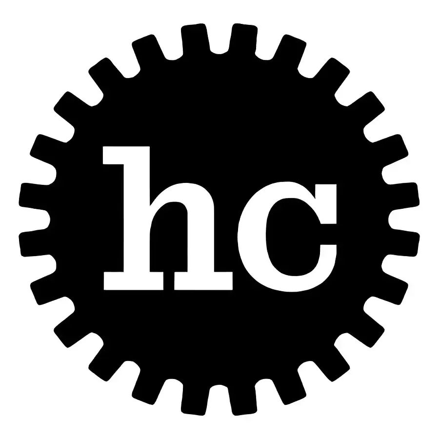 Logo de Happy Cog représentant une roue dentée avec les lettres hc